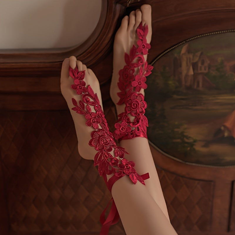 Women's Floral Lace Anklets for Valentine's Day Lingerie