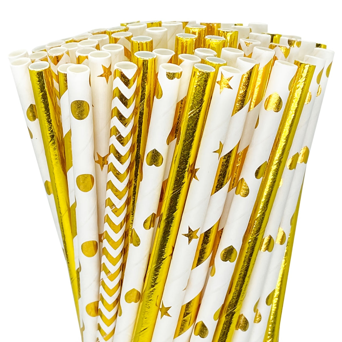 Paquete de 25 o 100 pajillas de papel dorado y blanco con rayas creativas para fiestas y decoraciones