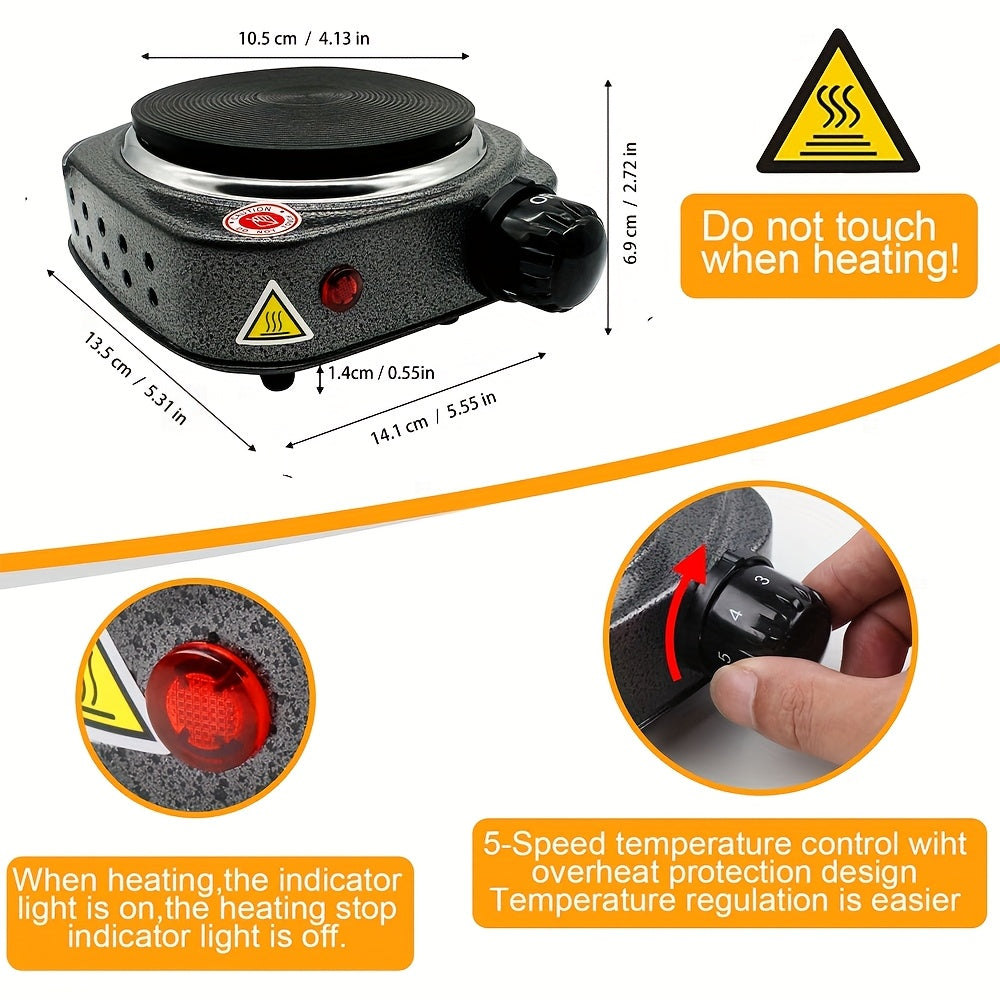 Electric Heating Stove 500W with 5-Level Temperature Control Iron Material Knob Control for Household Use in Mocha