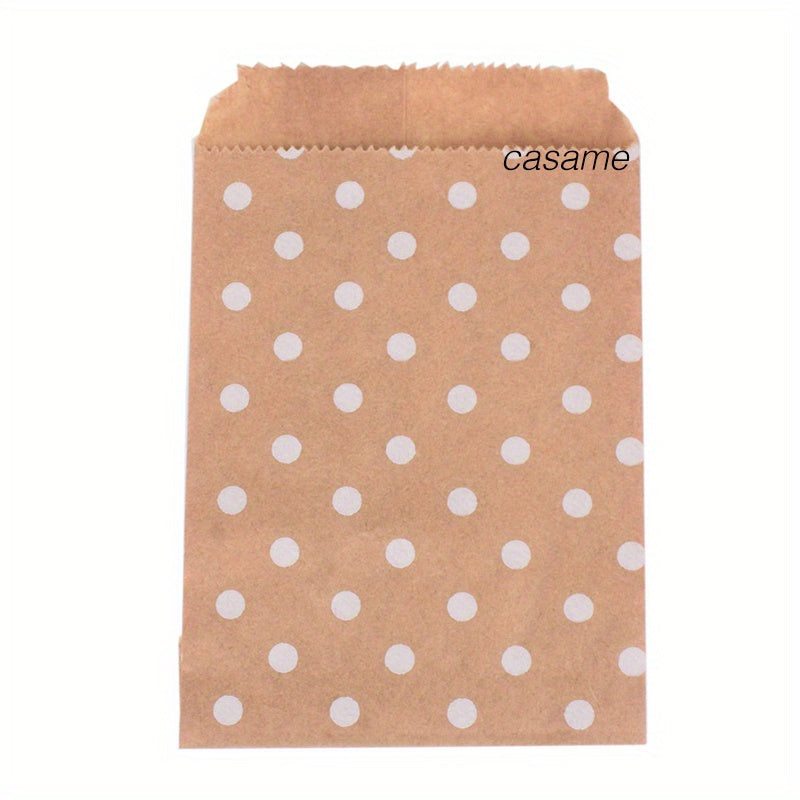 50pcs Kraft Paper Bags 15x10cm Wave Dot Brown and Wine Red for Gifts and Events