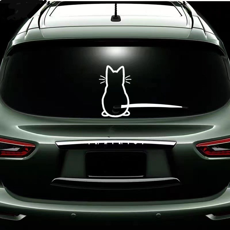 Pegatina decorativa para coche con gato y limpiaparabrisas trasero