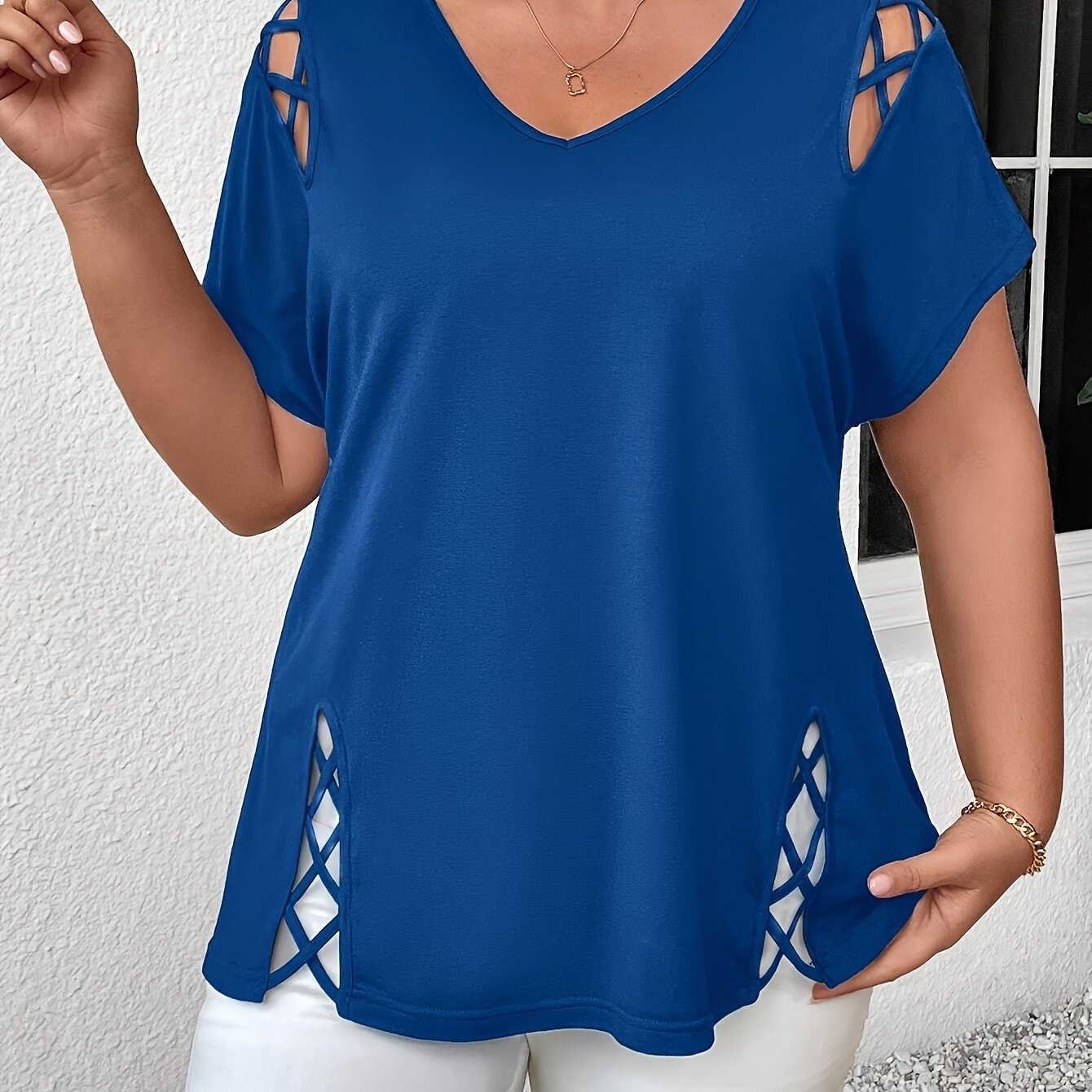 Plus Size Women's Cross-Strap Top European Style Casual Top
