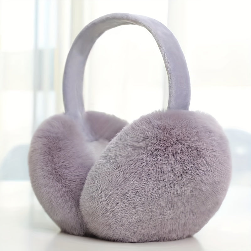 Women's Foldable Knit Cashmere Earmuffs Faux Fur Warm Plush Winter Outdoor