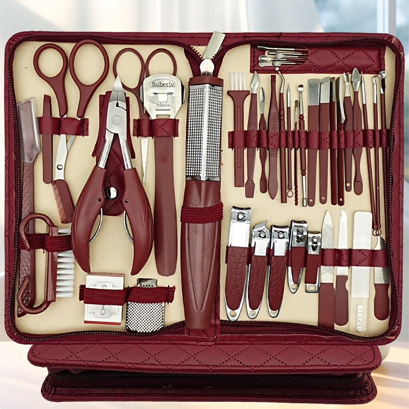 42-Piece Stainless Steel Nail Care Set with Zipper Case and Grooming Tools