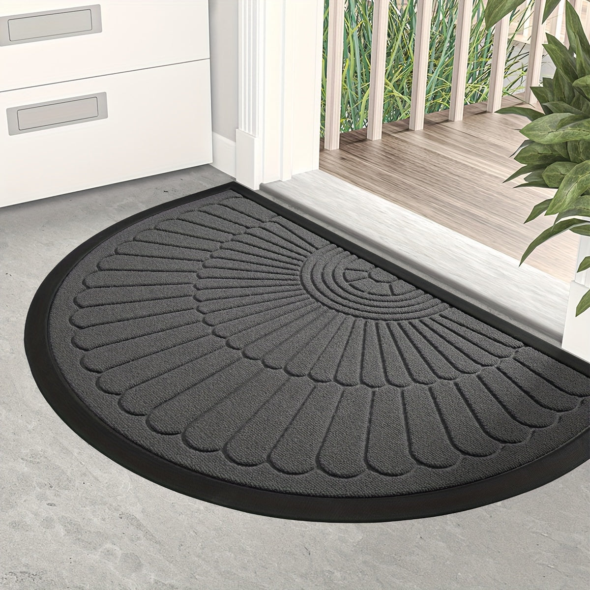 Half Circle Polyester Doormat for Indoor Outdoor Entryways Balcony Patio Garage Office
