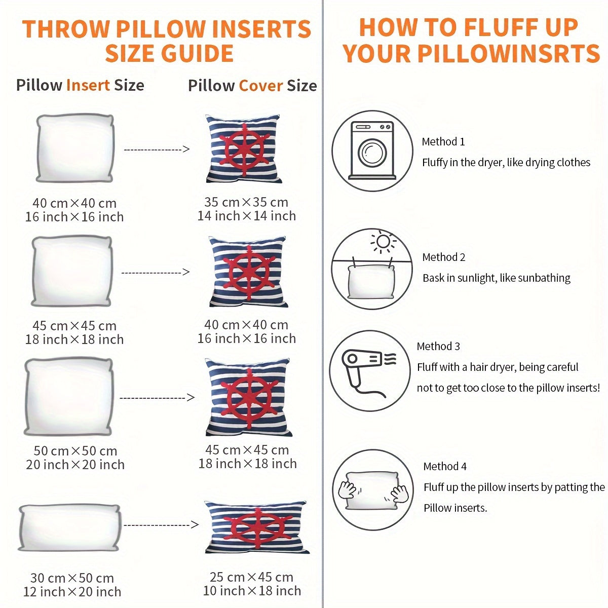 White Polyester Fiber Pillow Inserts for Home Decor and Seating, 2 or 4 Pack