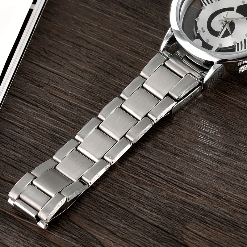 Men's Stainless Steel Quartz Watch with Musical Notation Dial