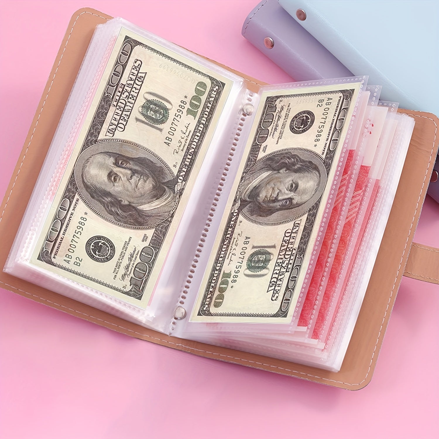 Banknote Storage Book with 100 Pages and Photo Stamps Card Organizer A6 Cash Notebook