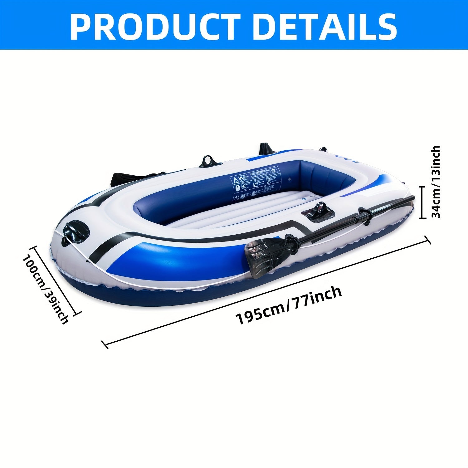 Blue Inflatable Kayak with Paddle Pump and Rudder for Fishing Outdoor Raft