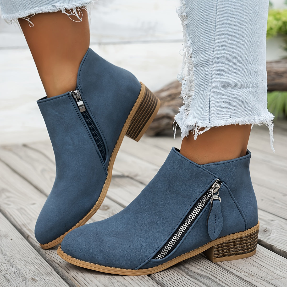 Women's Ankle Boots Pointed Toe Faux Leather Side Zipper All-Season Brown