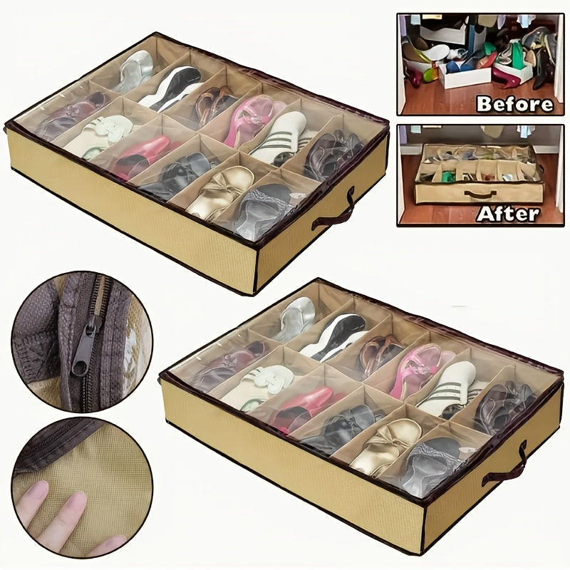 12-Compartment Shoe Organizer Under Bed Storage Dustproof Moisture-Resistant Non-Woven Fabric