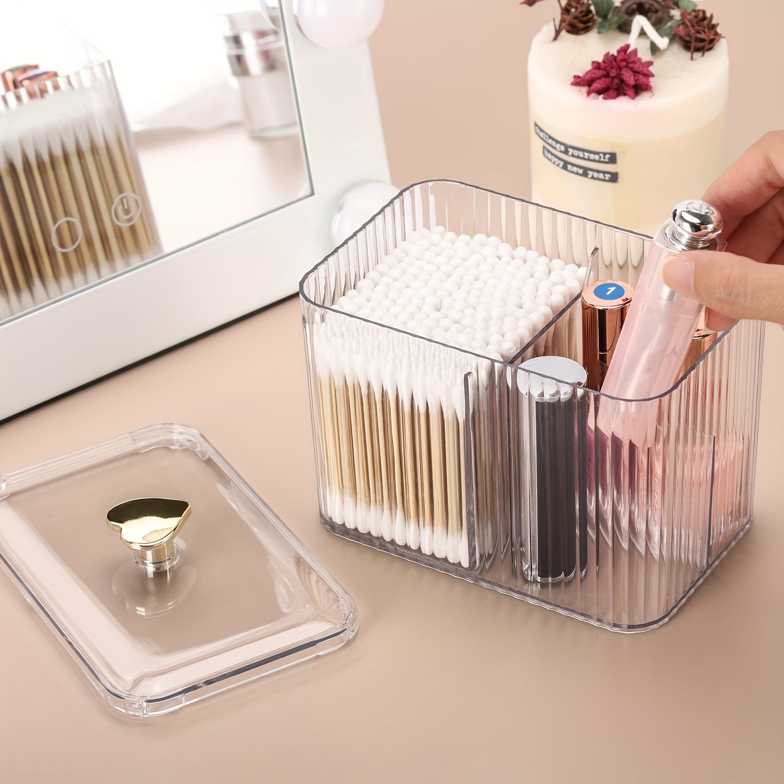 Clear Plastic Bathroom Storage Organizer for Cotton Swabs Pads and Balls Space-Saving