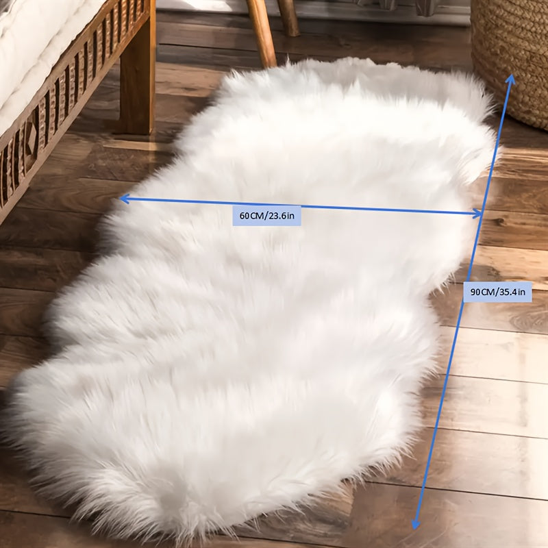 White Faux Sheepskin Rug Soft Plush Washable Bedroom Floor Carpet