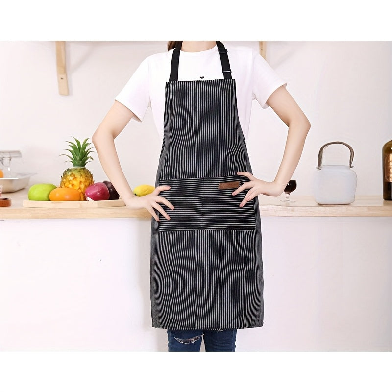 Black And White Striped Adjustable Chef Apron With Pocket For Men Women Kitchen