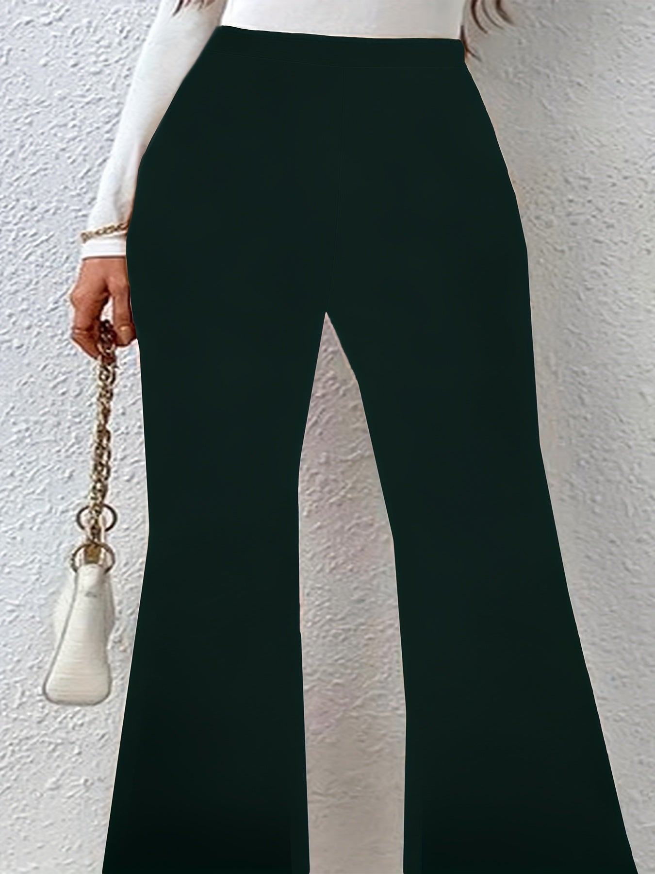 Pantalones de mujer de talla grande con pata ancha y acampanada, pantalones grises con elastano