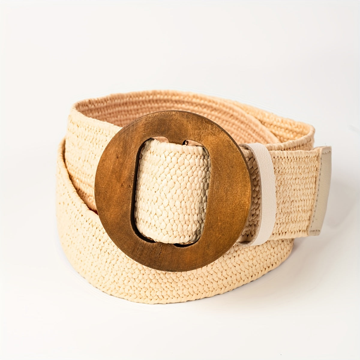 Women's Boho Wide Straw Belt with Wooden Buckle Elastic No-Hole Design for Casual and Formal Wear