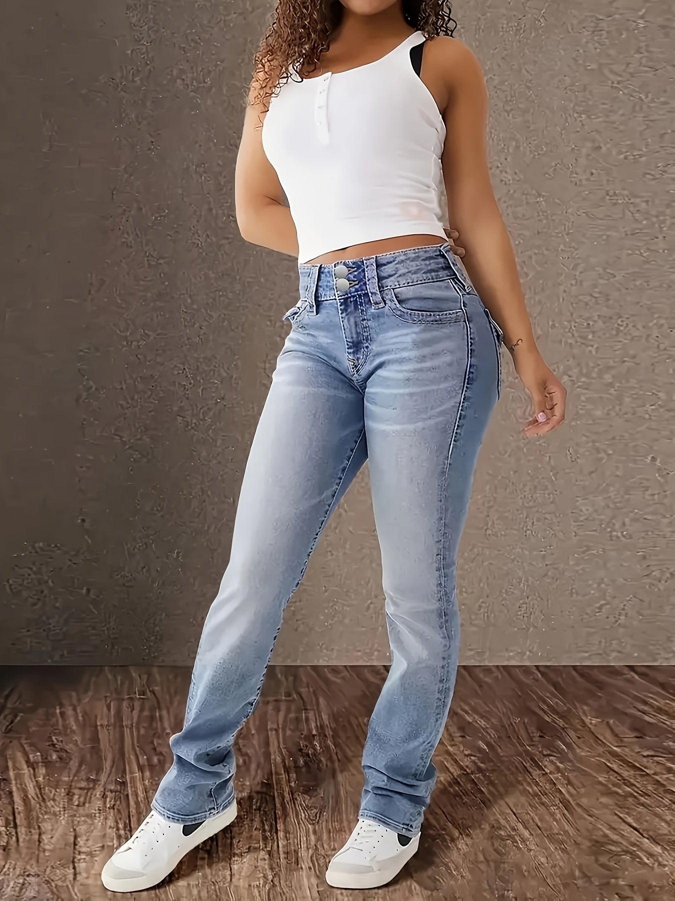 Jeans de mezclilla para mujer color azul lavado, talla grande, pantalones casuales elásticos