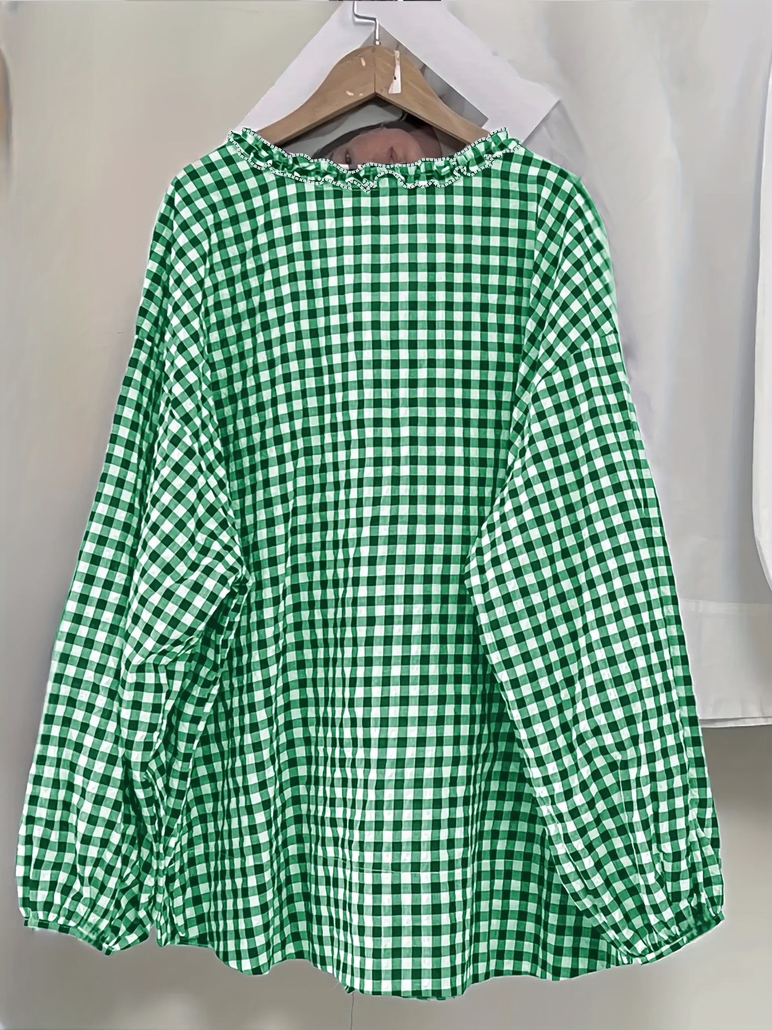 Plus Size Women's Loose Checkered Wood Ear Flap Shirt