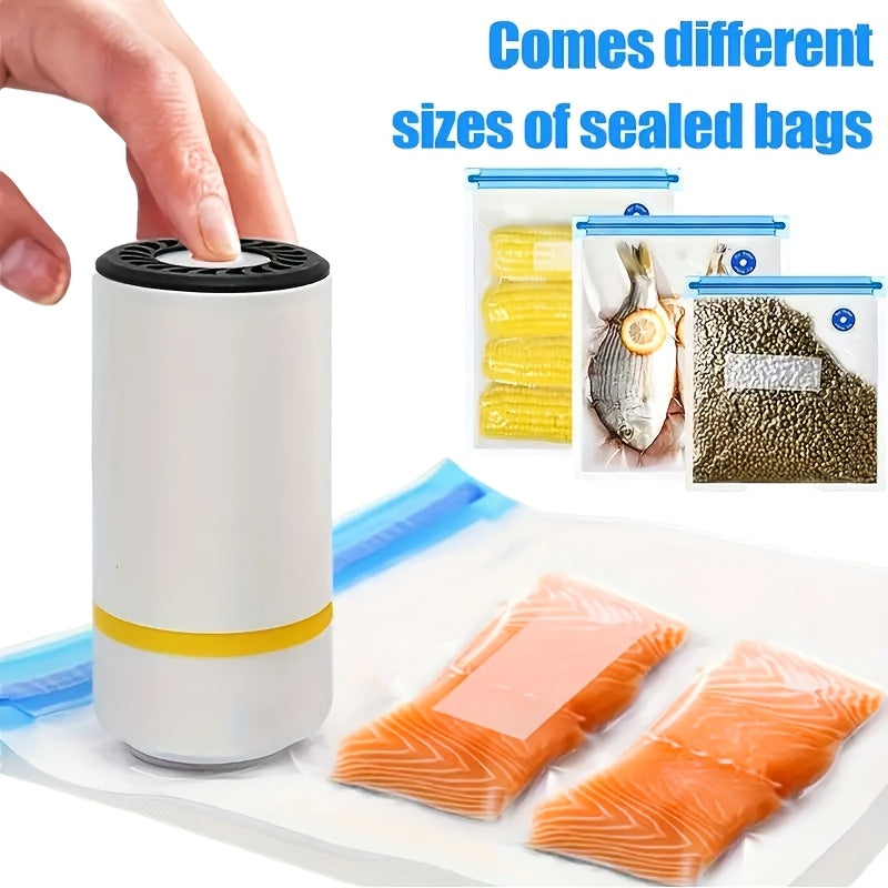 Handheld Electric Vacuum Sealer with Three Sizes of Food Storage Bags and Pump