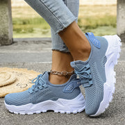 Women’s Light Blue and White Knit Sneakers - Breathable Mesh, Cushioned EVA, Slip-On Low-Top