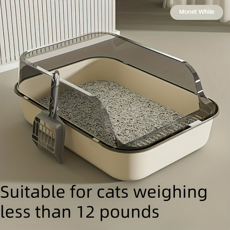 Medium-Sized Plastic Cat Litter Box with High Edges and Splash Guard for Small Cats