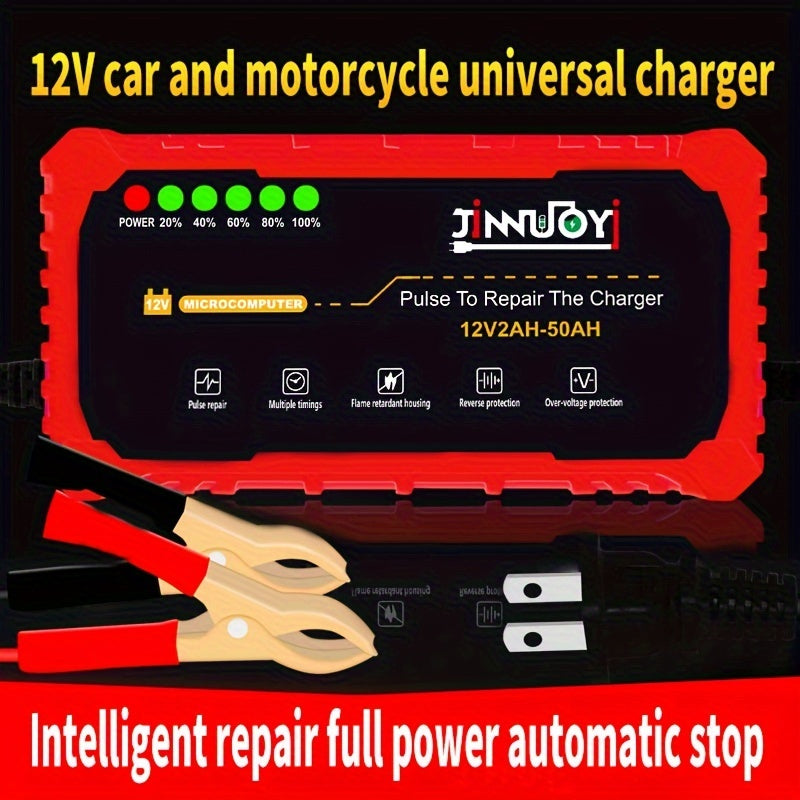 Mototsikl akkumulyatorini zaryadlovchi, to'liq avtomatik, LED displey, 12V, 2-50AH, 3A pulsli