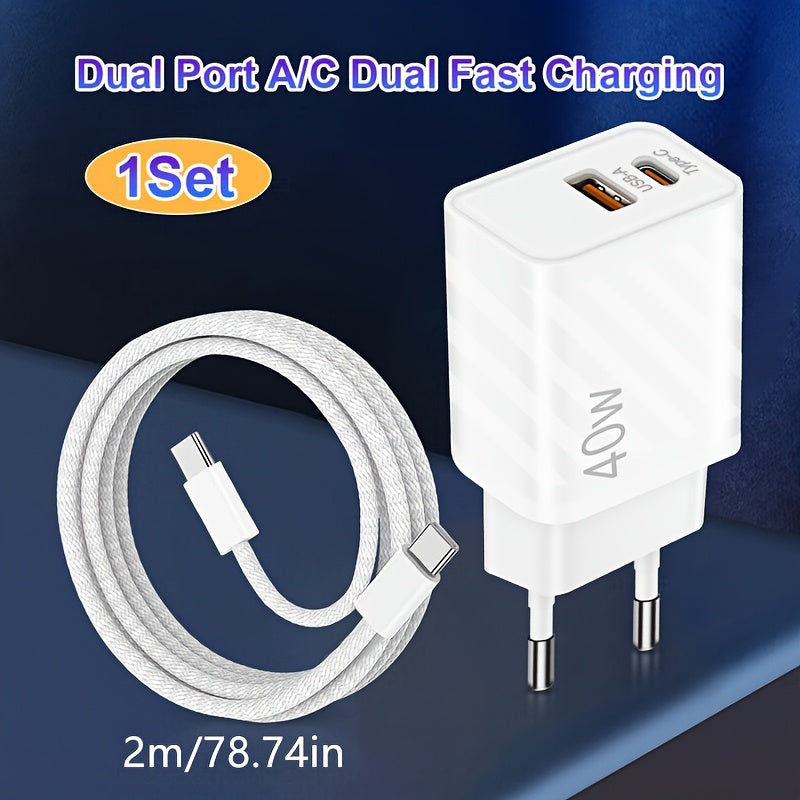 40W Dual Port USB-C Wall Charger Fast Charging PD QC 4.0 for iPhone iPad Samsung Pixel