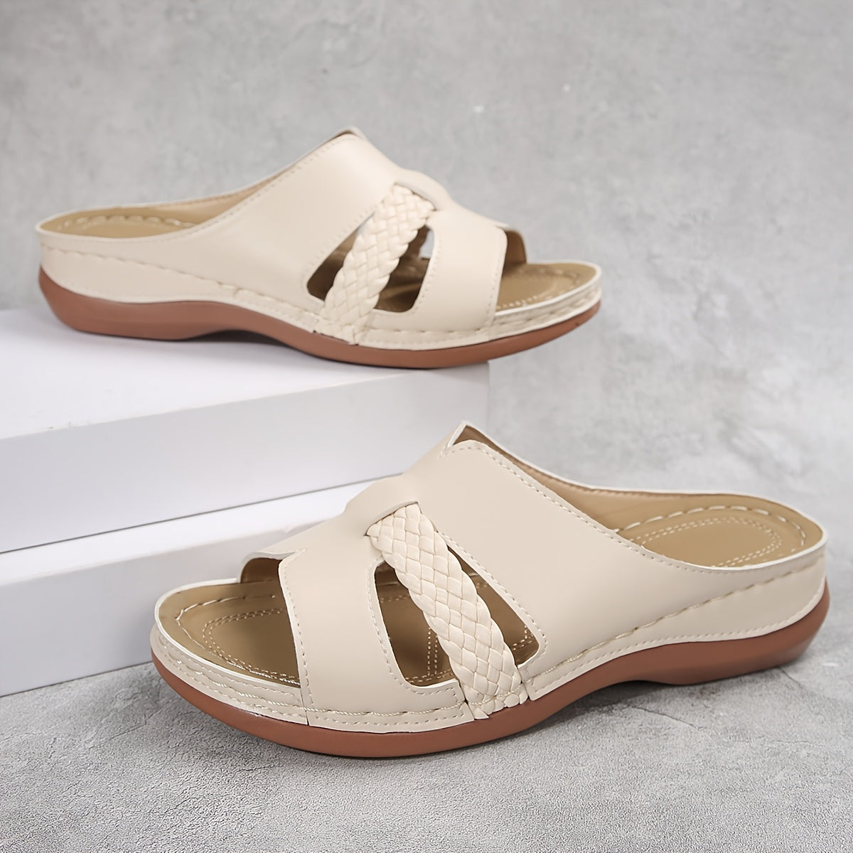 Women's Woven Bag Design Slippers with Thick Sole, Lightweight Vacation Shoes