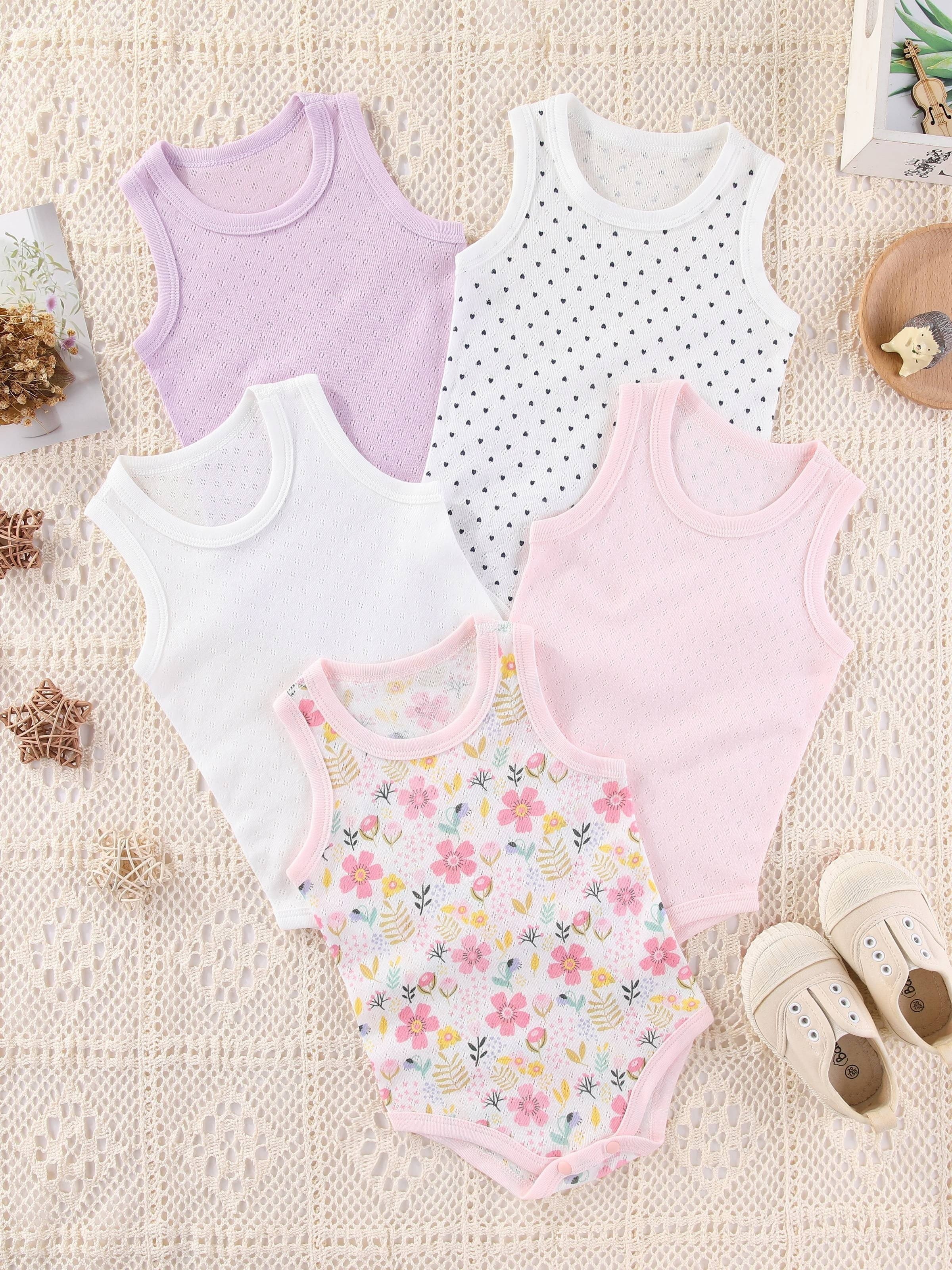 Baby Girls Floral Cotton Rompers Set 0-3 Years Sleeveless Onesies Machine Washable