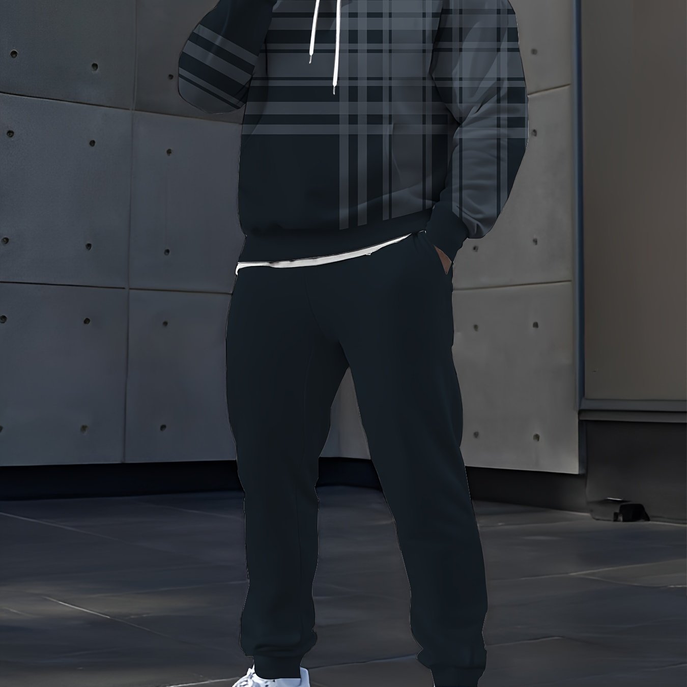 Men's Digital Print Hoodie Set Casual Polyester Knit Sweatshirt and Pants for Outdoor Activities