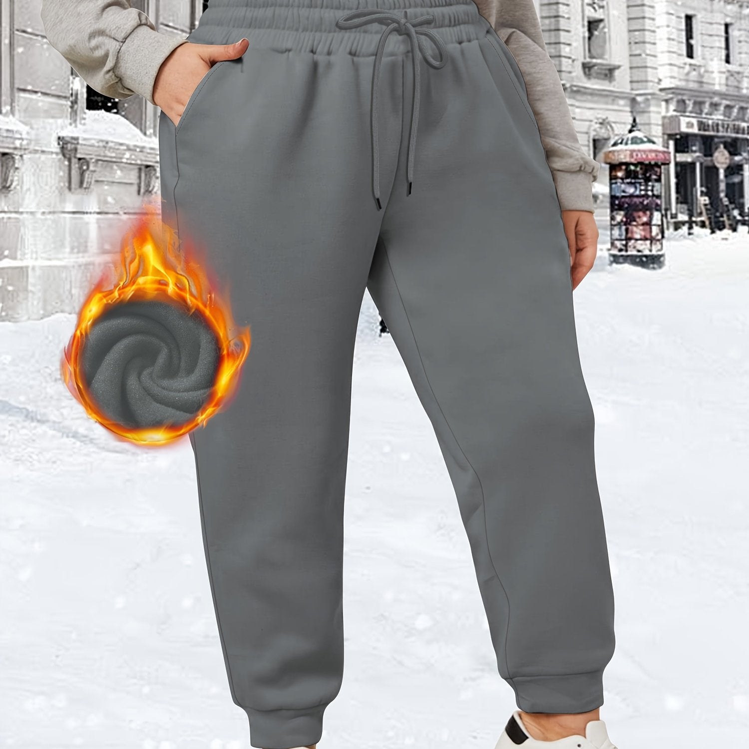 Plus-Size Winter Joggers With Pockets And Drawstring Warm Plush