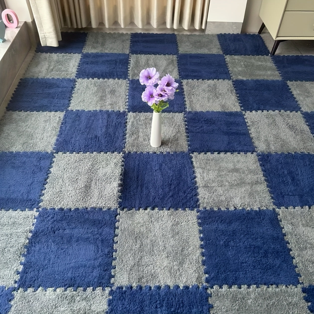 Juego de 24 alfombrillas de felpa floral entrelazadas de forma cuadrada para salón y dormitorio