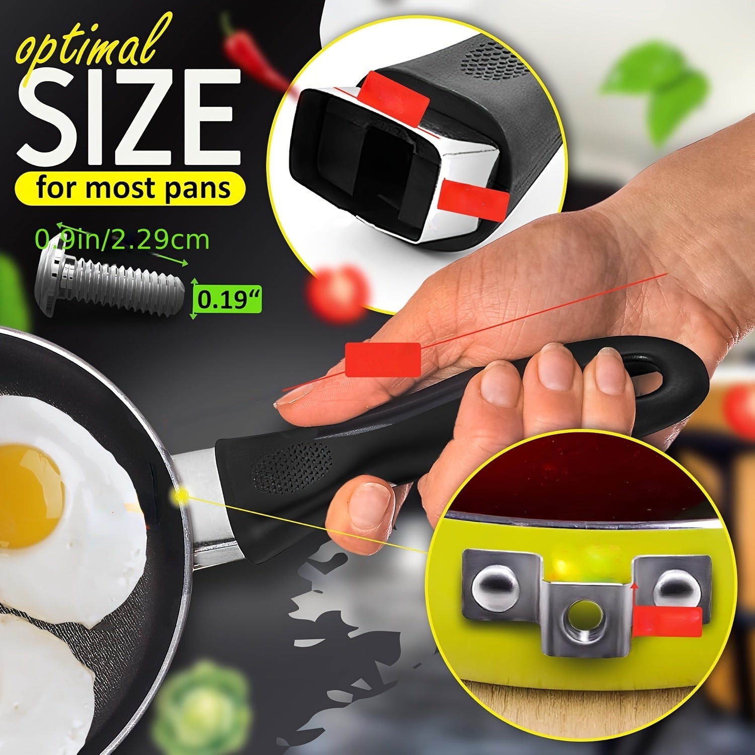 Замените ручку вашей кухонной посуды на универсальную противоожоговую ручку и винты.