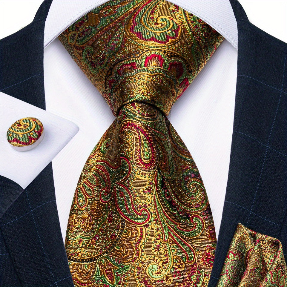 Мужской набор светлого цвета с галстуком-пейсли, платком и запонками для свадьбы или в подарок