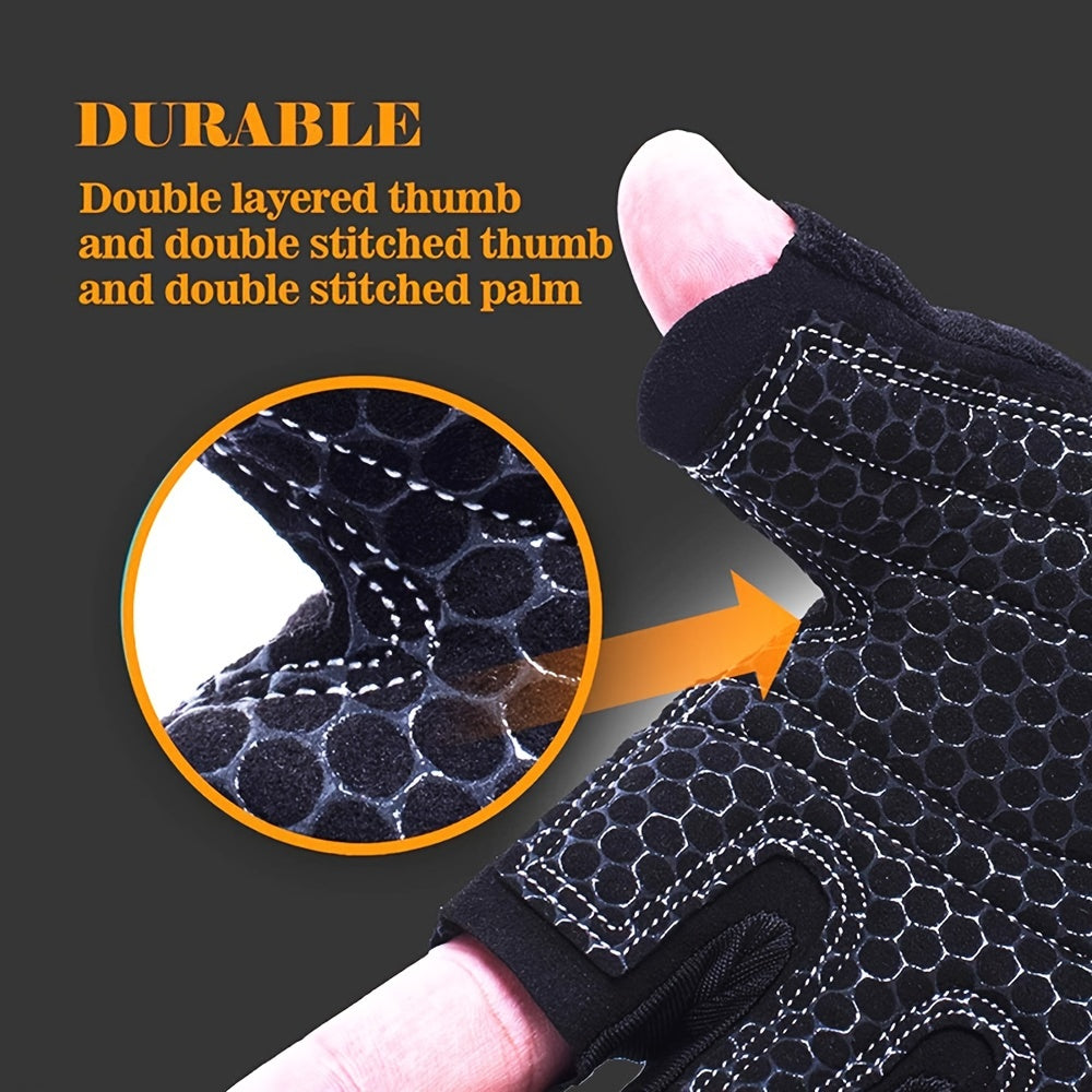 Unisex Polyurethane Gel Padded Fingerless Gloves Anti-Skid Compression