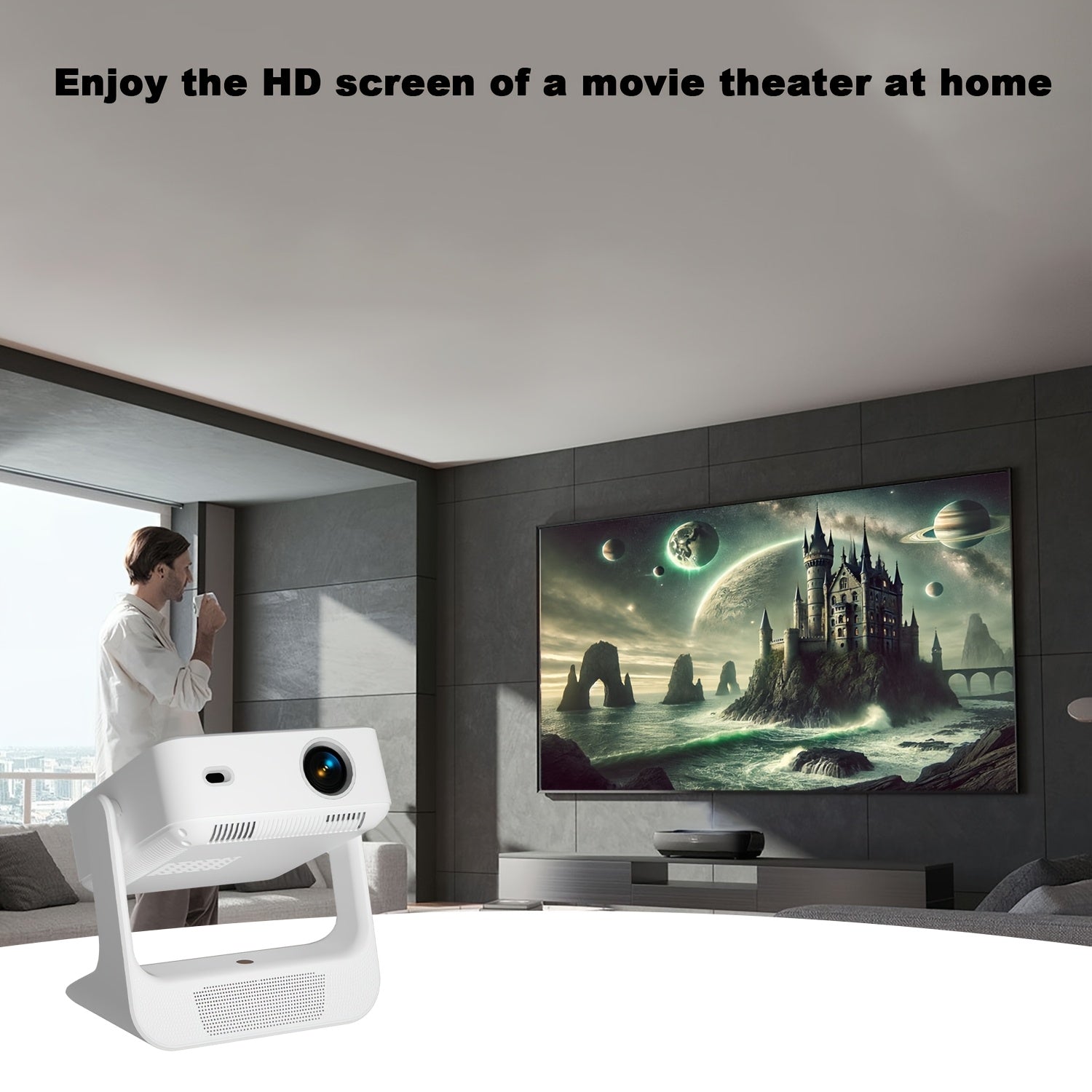 Портативный 4K HD умный проектор с WiFi6 и автоматической коррекцией трапеции