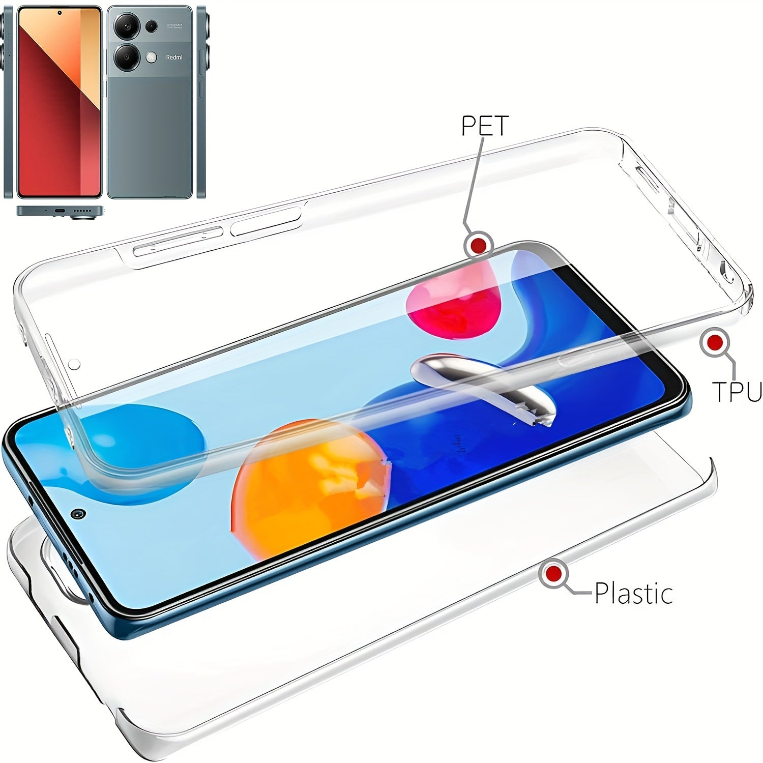 360 Full Body Phone Case for Xiaomi Models with Double Transparent Cover and Screen Protector
