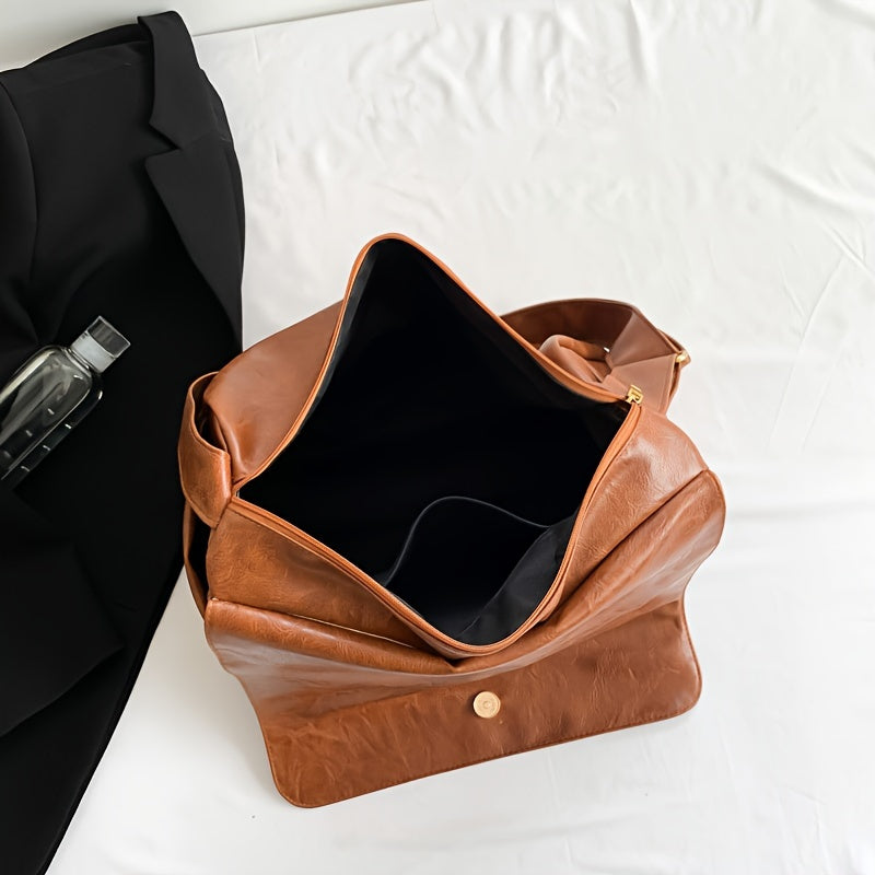 Vintage Faux Leather Crossbody Bag for Women Large Capacity Brown