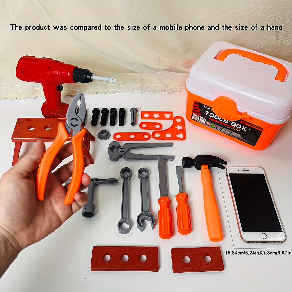 Children's Plastic Tool Set for Kids Ages 3+ with Toolbox and Electric Drill