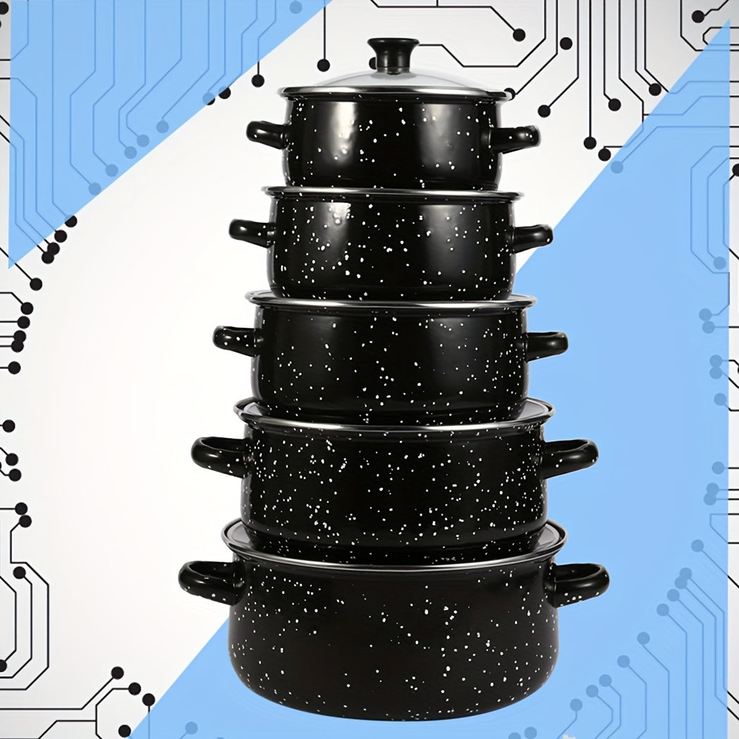 Enamel Cookware Set 5-Piece Lightweight Pots for Soup Stew Gas Electric Kitchen