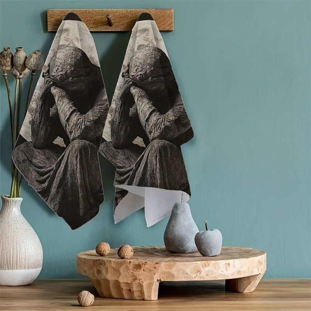 Two-Pack Moon Polyester Dish Towels, High Absorbency, Coastal Theme, 16x24 Inches