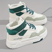 Women's White High-Top Sneakers, Fashionable Skateboarding Shoes