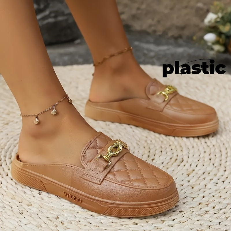 Women's Quilted Pattern Sandals With Chain Decor Platform Slip Ons