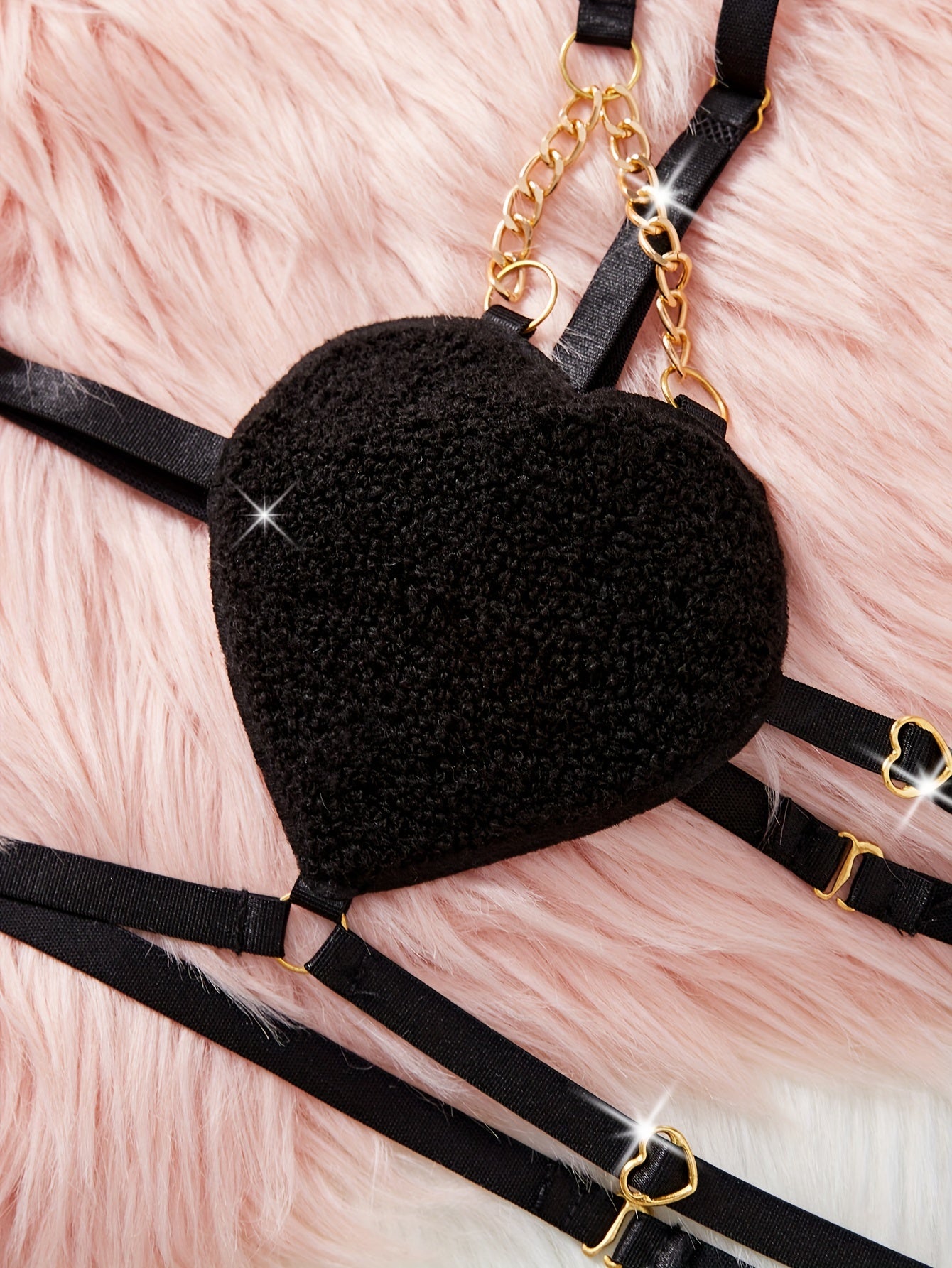 Women's Lingerie Set Heart Double Strap Bra and Thong Made of Polyester Knit