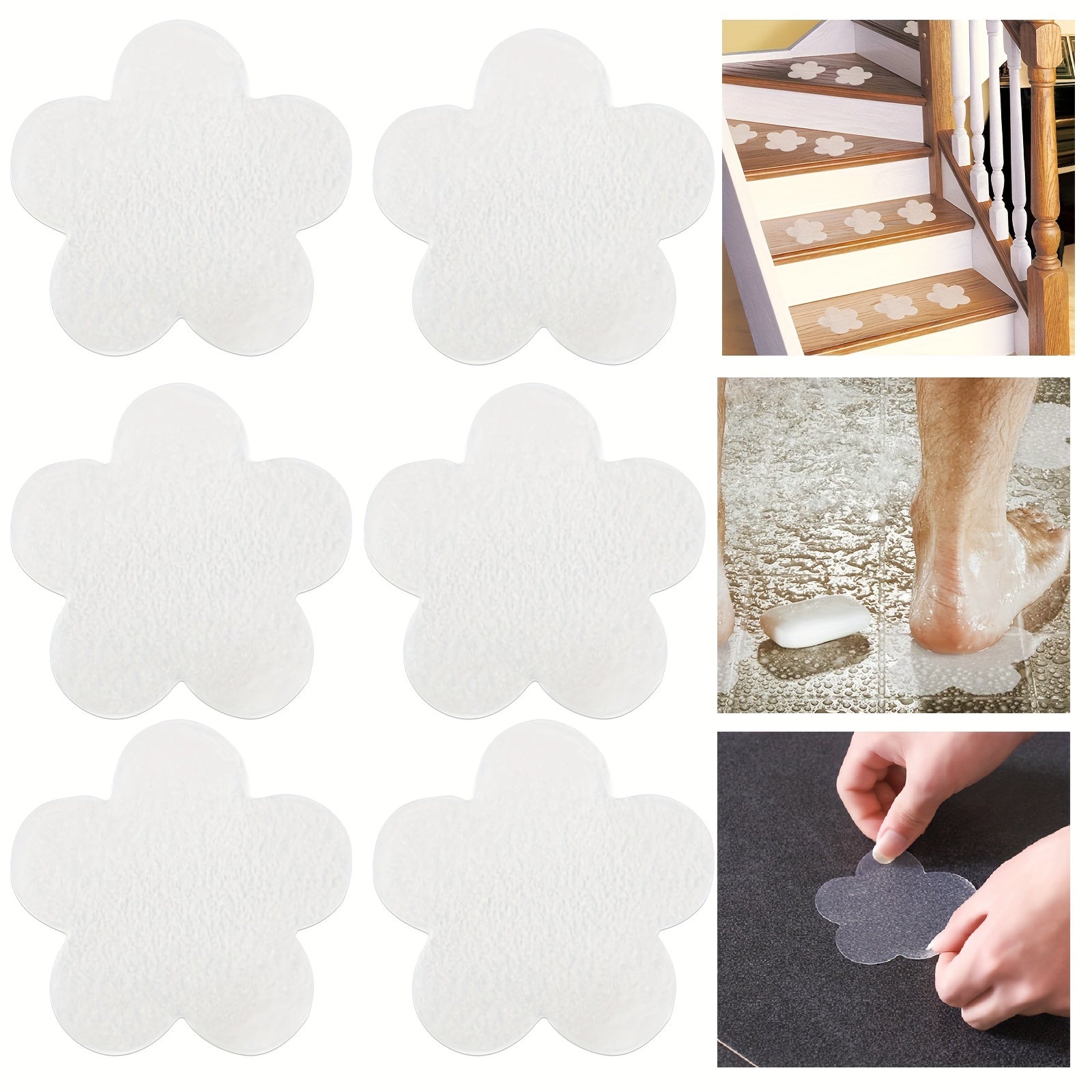 Set of 6 Non-Slip Bathroom Stickers for Tub and Shower Grip, Easy to Apply