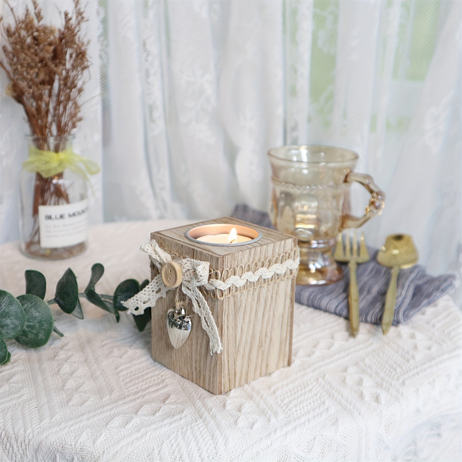 Wooden Candle Holder for Table Decoration, Romantic Atmosphere, Halloween