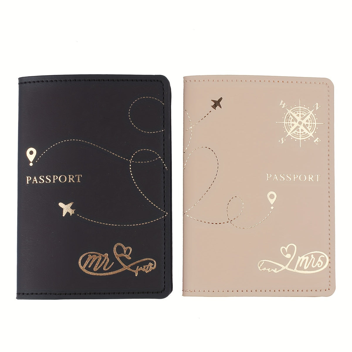 2pcs Travel Passport Holders for Couples Faux Leather Stain Resistant Lightweight Honeymoon