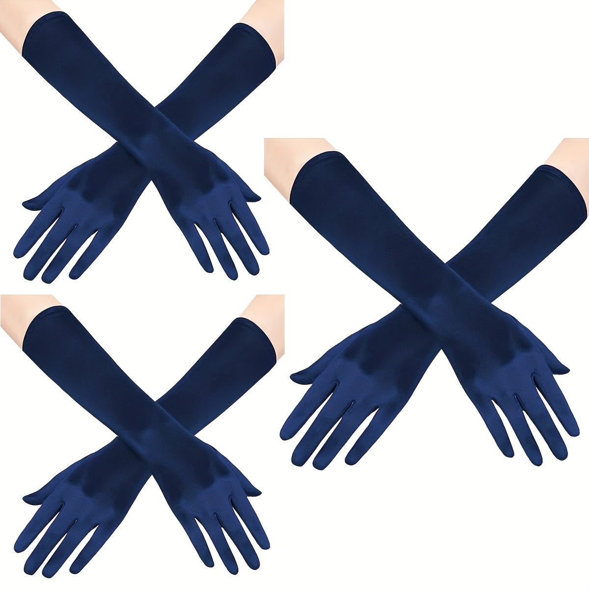 Ayollar uchun satindan tayyorlangan uzun opera qo'llari, 3 ta, vintage, tirsak uzunligi, kechki kiyim va to'y uchun