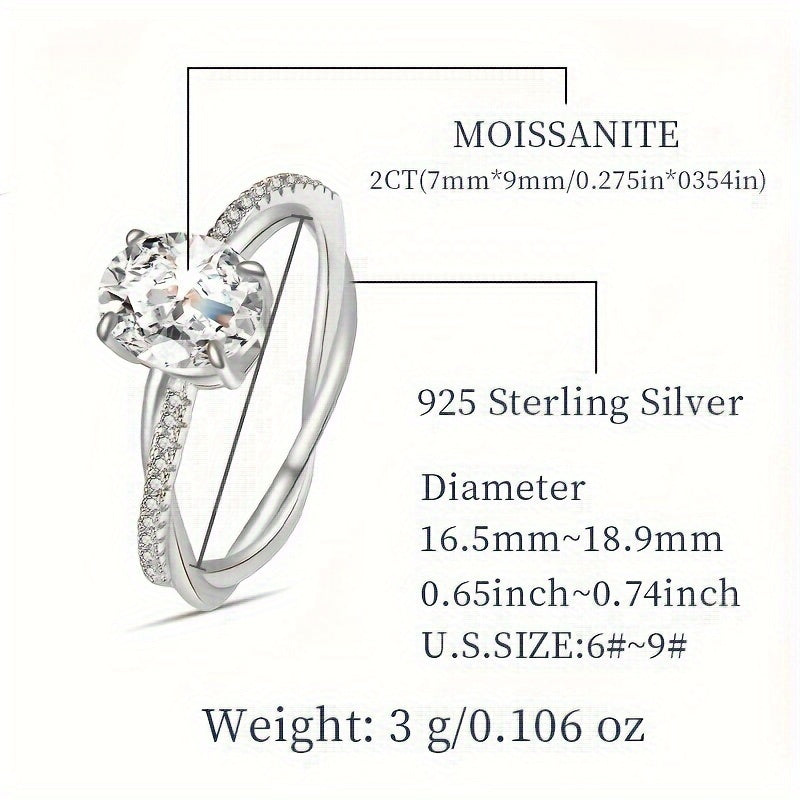 Zarif 925 Sterling Silver Tuxum Shaklidagi Moissanite Halqa - Gipoallergen, 2ct, Ayollar, Xotin yoki Qiz do'st uchun mukammal, Moissanite Sertifikati bilan birga keladi va Chiroyli Qadoqlangan Sovg'a Qutisi