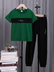 Boys' Casual 2-Piece Set Letter Print T-Shirt and Pants Polyester Spring Autumn